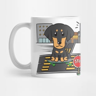 Funny dachshund is on a skateboard Mug